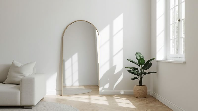 small living room decor with mirror and natural light