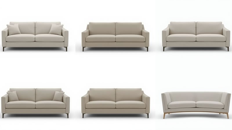 Five space-saving sofa styles for small living rooms displayed side by side